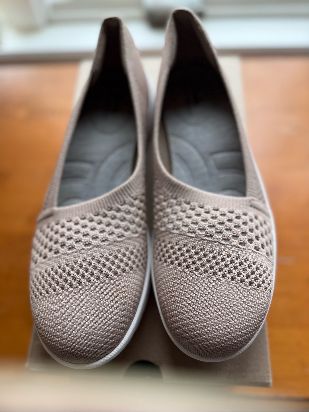 Clarks Taupe Knit Slip-On Flats